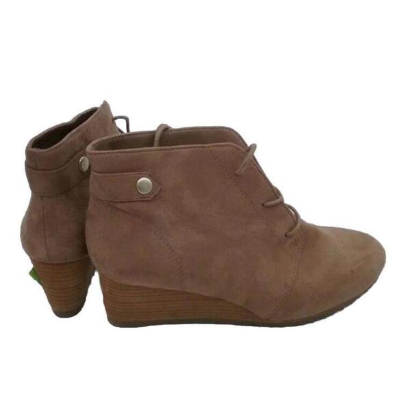 Dr Scholls Boots Womens 9.5 Conquer Wedge Heels Ankle Booties Brown Fabric Lace - Picture 1 of 5